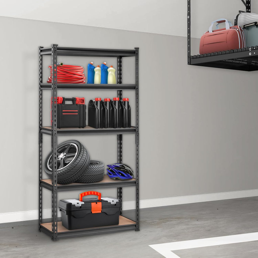 vevor storage shelves 5-tier adjustable 2000 lbs 30"x12"x60" shown in use