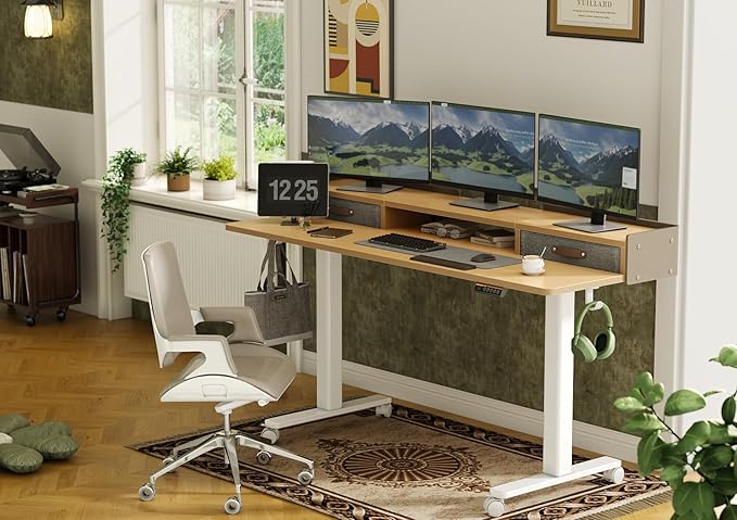 Claiks Standing Desk with Drawers, Adjustable Stand Up Electric Standing Desk - Image 2