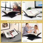 Solid Wood Book Stand for Reading and Display, Foldable Book Holder for Cookbooks, Art Books, Bibles, Magazines – Open Book Stand for Kitchen, The Front Stopper Helps Prevent Books from Sliding.