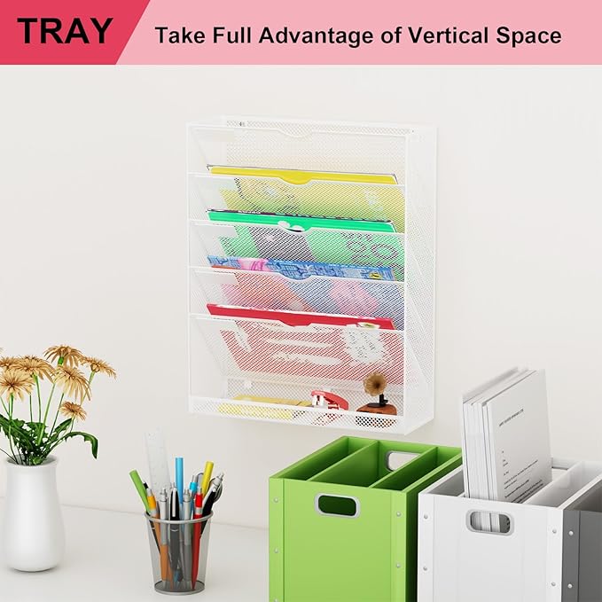 GDINDINFAN Hanging Wall File Organizer 6 Tier Wall Mounted File Holder Document - Image 7