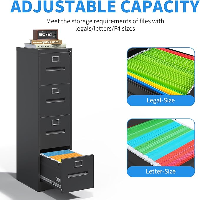 Yukimo 4 Drawer File Cabinet, Vertical File Cabinet - Image 7