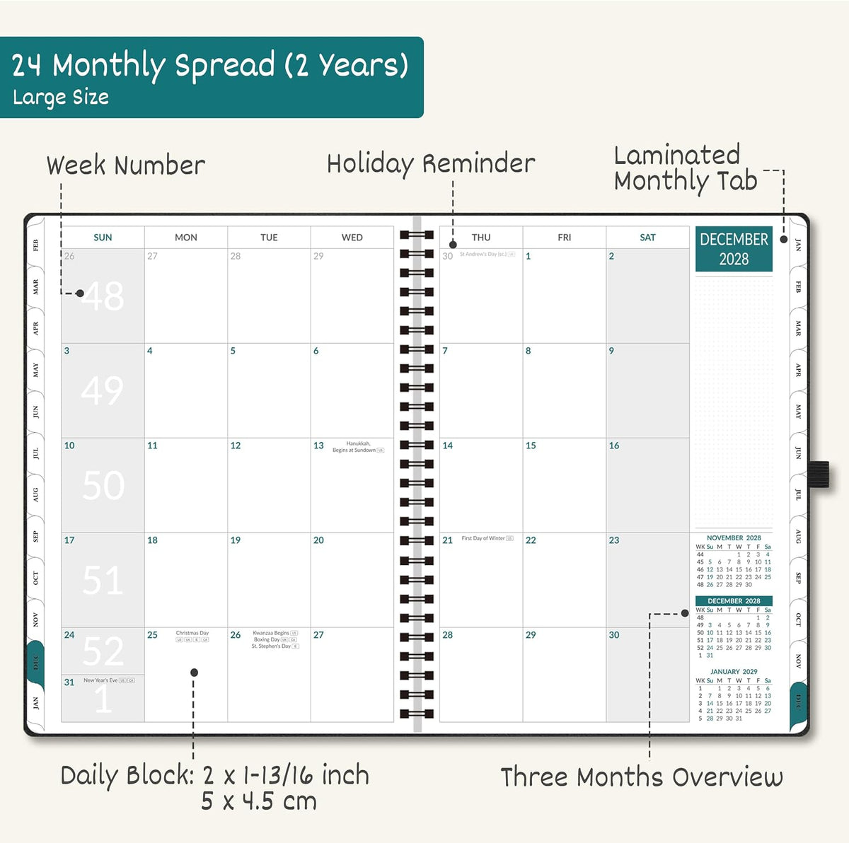 BEZEND Monthly Planner 2027-2028, 2-Year Calendar (8.5"x11") 120GSM...