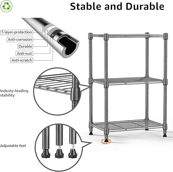 M MZG 450 lbs Steel Storage Shelving 3-Tier Utility Shelving Unit Steel - Image 4