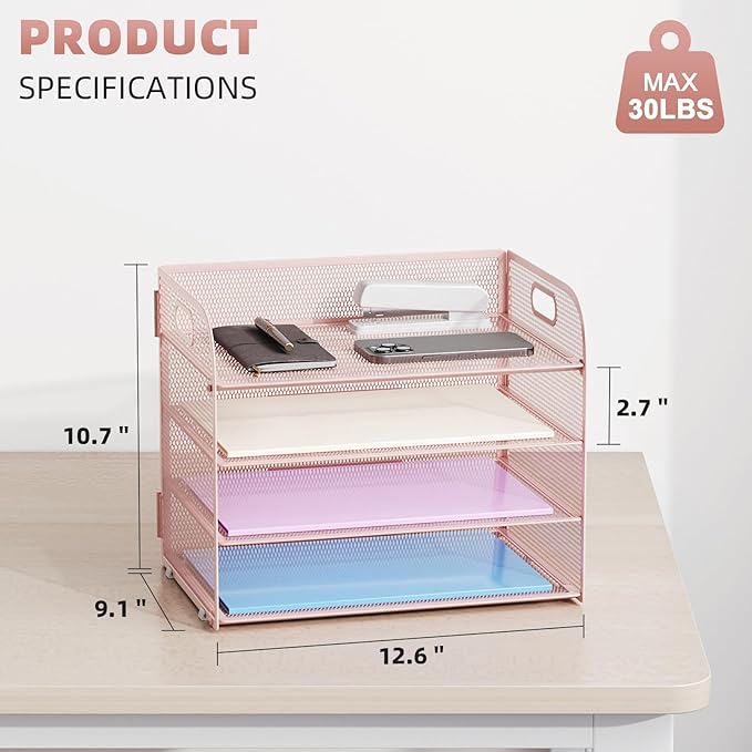 Marbrasse 2 Pack 4 Tier Paper Organizer Letter Tray - Image 3