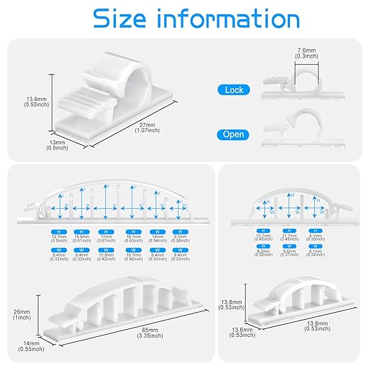 XHF 30pcs Adhesive Cable Wire Clips Kit White, Outdoor Cable Management Wire - Image 2