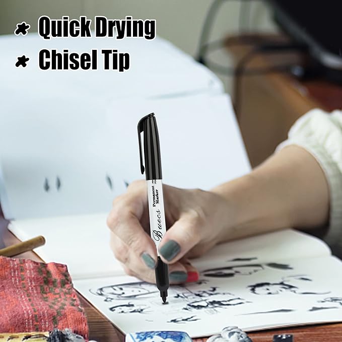 Buecs Permanent Markers, Fine Point, Waterproof & Smear Proof Markers, Quick - Image 4