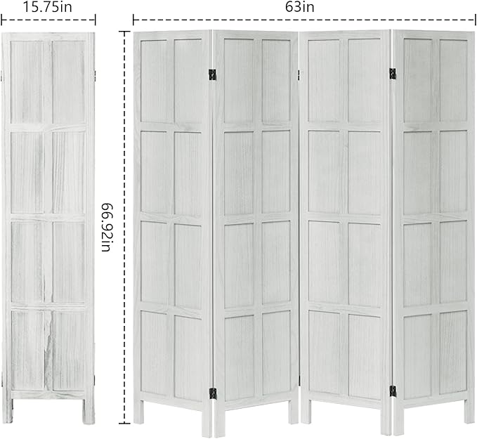 Leesinwing Wood Room Divider 4 Panel Folding Privacy Screen, Classic 5.6Ft - Image 5
