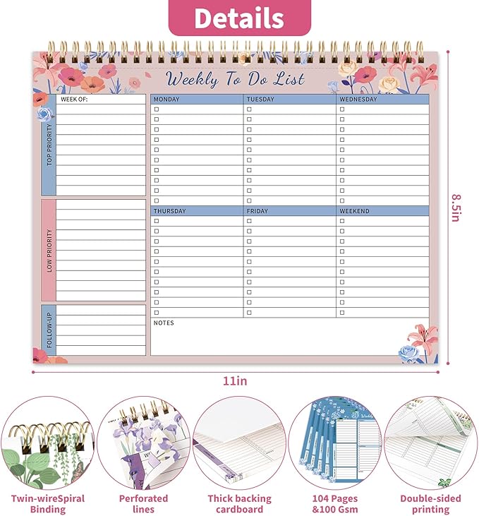 104 Pgs Weekly To Do List Notepad, 52 Duplex-Printed Undated Sheets 100 - Image 3
