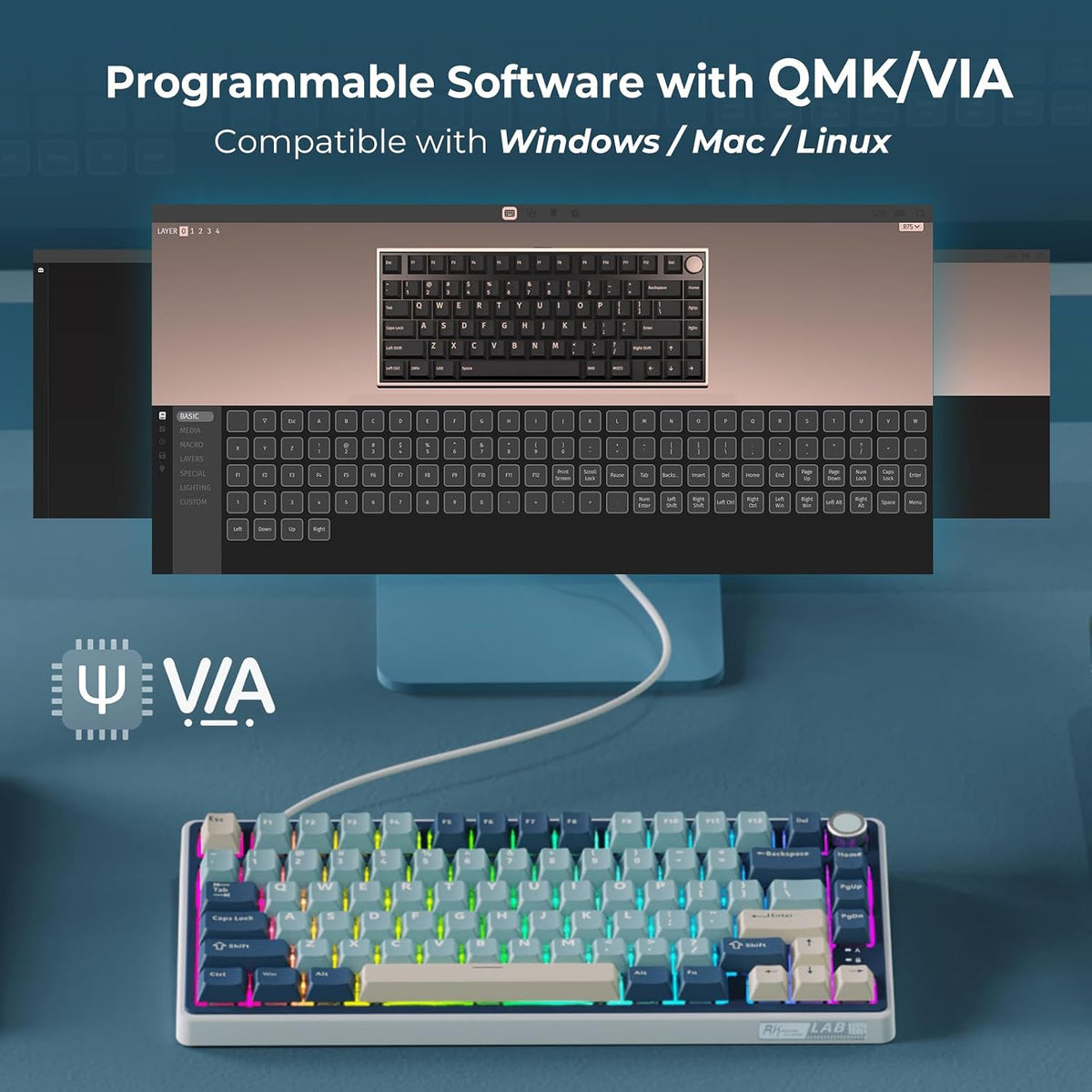 RK ROYAL KLUDGE R75 Wireless Mechanical Keyboard, 75% Percent Custom Gaming K...