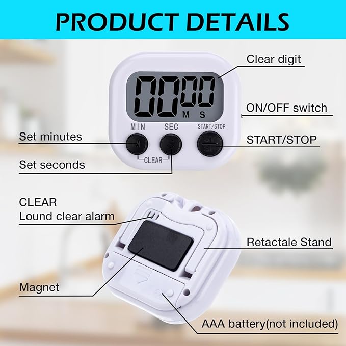 Leumoi 24 Pcs Digital Kitchen Timers Magnetic Back Timers Bulk Large Screen - Image 3