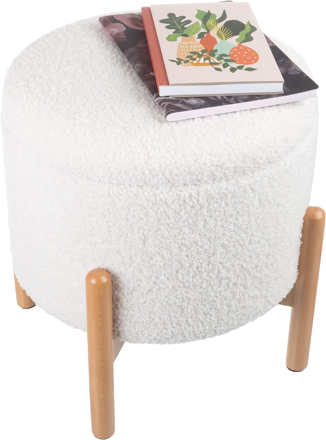 Round Sherpa Storage Ottoman Pouf with Removable Lid – Plush Couch Footrest &...