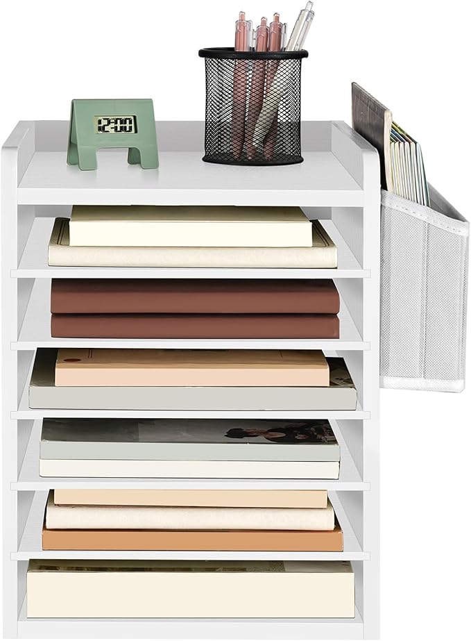HOOBRO Adjustable Countertop Mail Sorter, 6 Tier Wooden Paper Organizer - Image 9