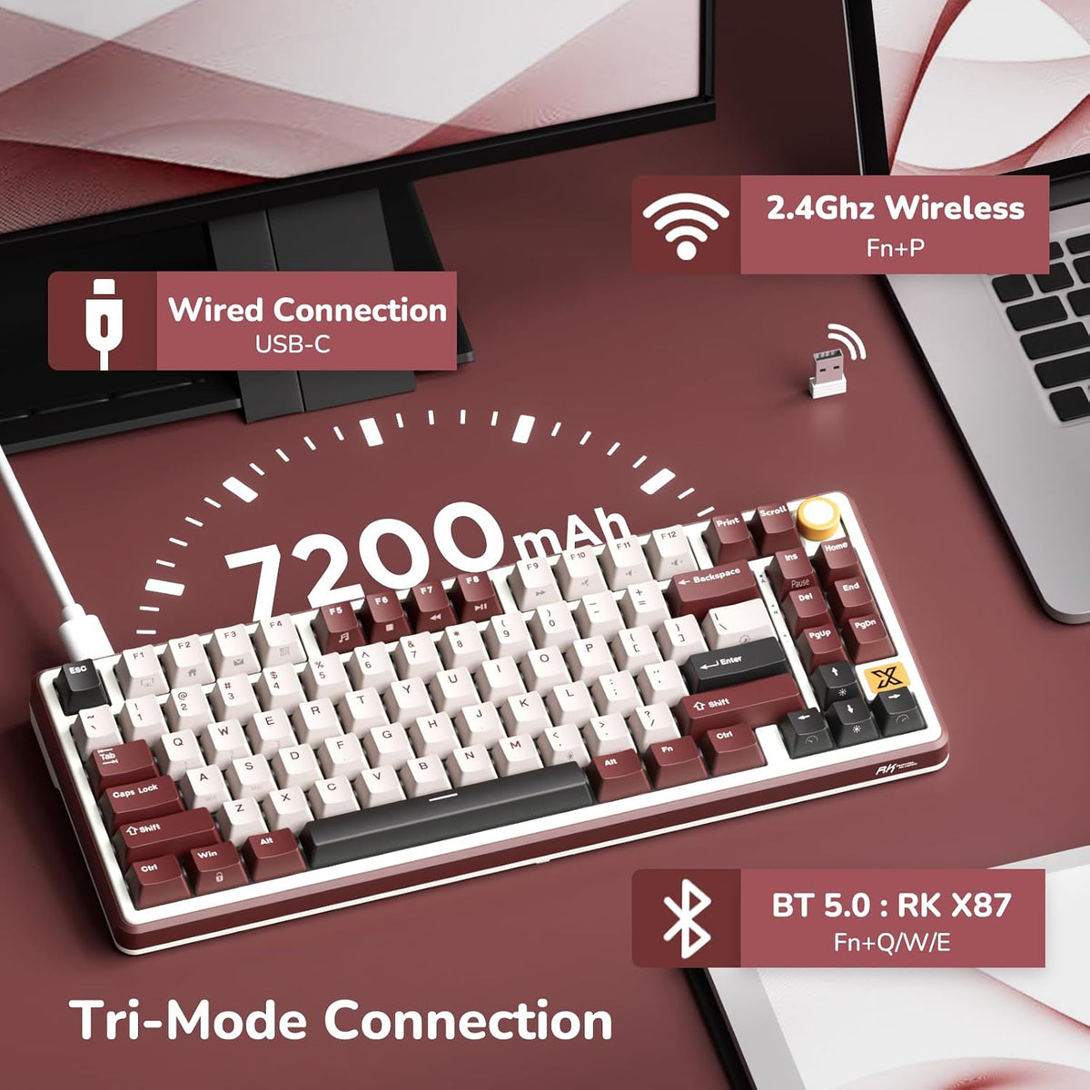 RK ROYAL KLUDGE X87 Wireless Keyboard, 75% TKL Keyboard w/Detachable Knob
