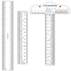 6/12inch Clear Acrylic Ruler 3 Pack Zero-Centering Ruler by CYFUNDESIGN