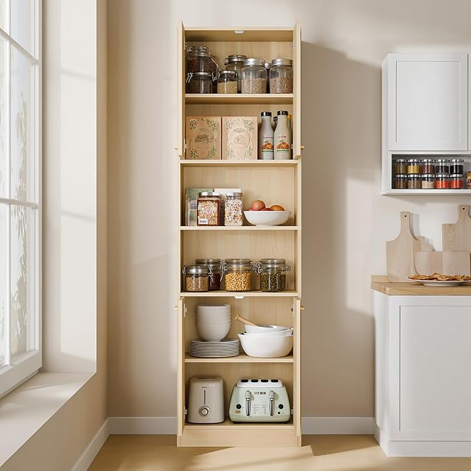 Cozy Castle Kitchen Pantry Cabinet, 4 Doors Open Countertop Utility Hutch - Image 5