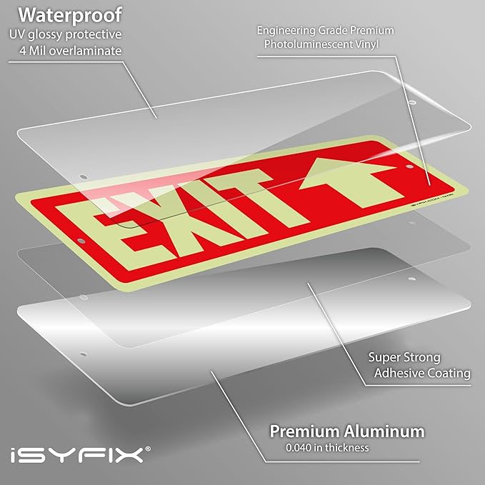 iSYFIX Exit Signs with Directional Up Arrow, Glow in the Dark, Photoluminescent - Image 9