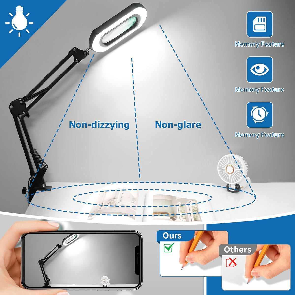 15X Rectangle Magnifying Glass with Light and Stand, Hands-Free Real Glass Li...
