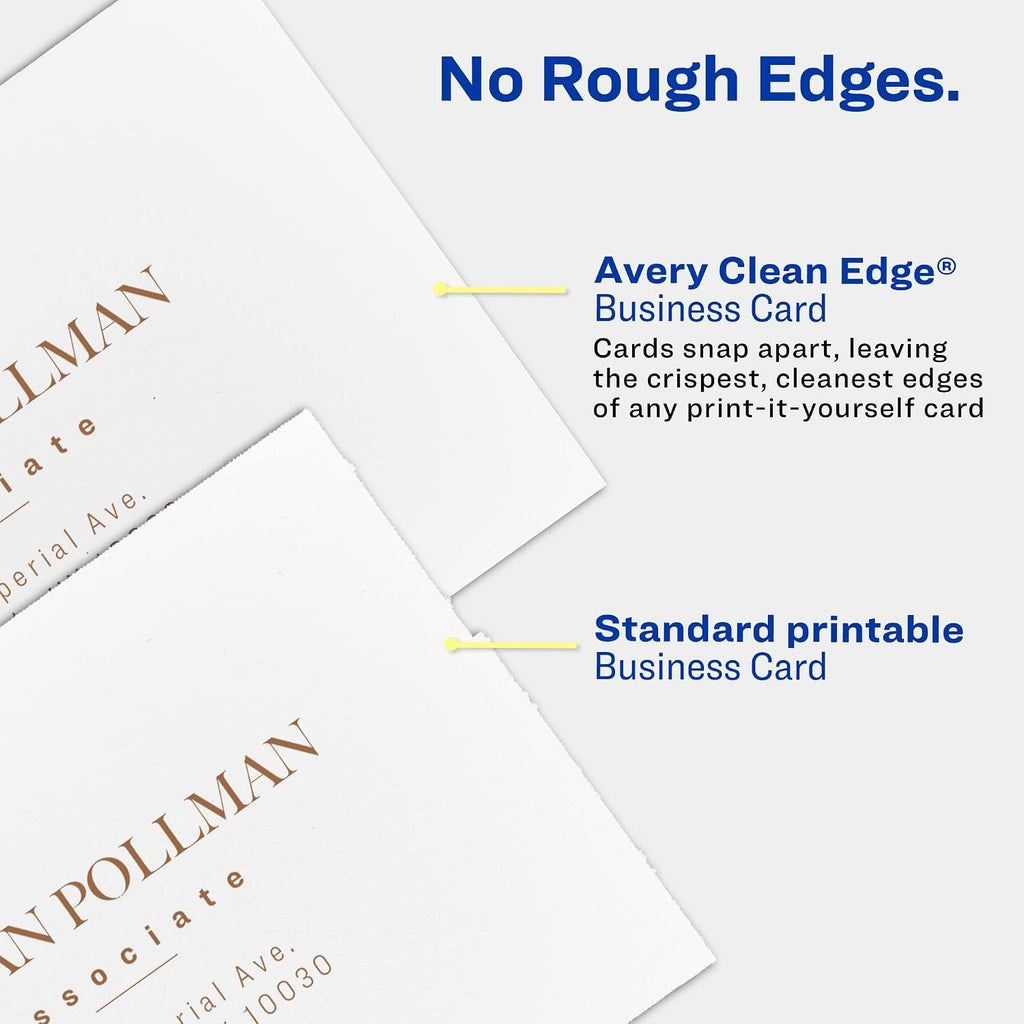 avery clean edge business cards, 2" x 3.5" showing dimensions