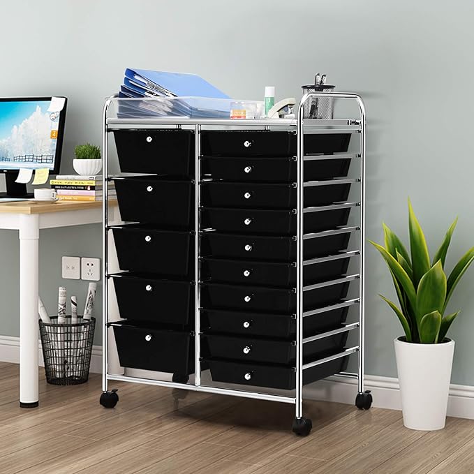 HAPPYGRILL 15-Drawer Rolling Cart, Storage Carts - Image 3