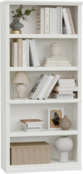 blini 5-Shelf Tall Bookcase White Wooden Bookshelves 33in Wide 5 Tier Bookcases by blini