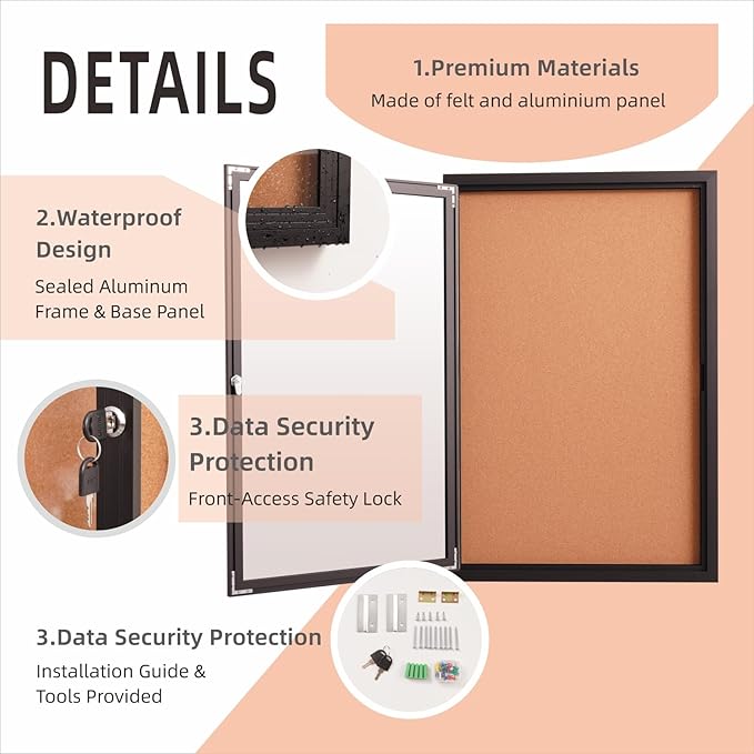 36x24 Inch Lockable Enclosed Bulletin Board, Weather-Resistant Outdoor - Image 3