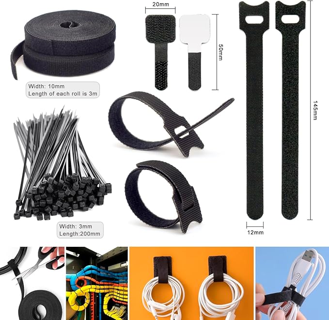 ZIIYAN 163 PCS Cable Management Kit, 3 Wire Organizer Sleeve, 8 Self Adhesive - Image 5