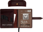 leather sketchbook cover for 5.5 x 8.5 sketchbook shown in use