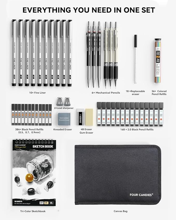 Four Candies 52pcs Art Supplies Sketching & Drawing Kit - Image 9