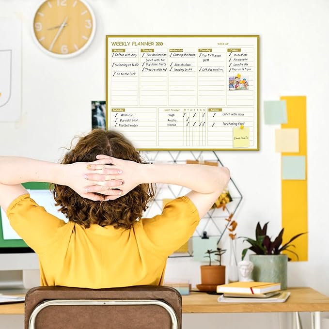 Gold Weekly Dry Erase Board for Wall, Small Magnetic Dry Erase Weekly Calendar - Image 5