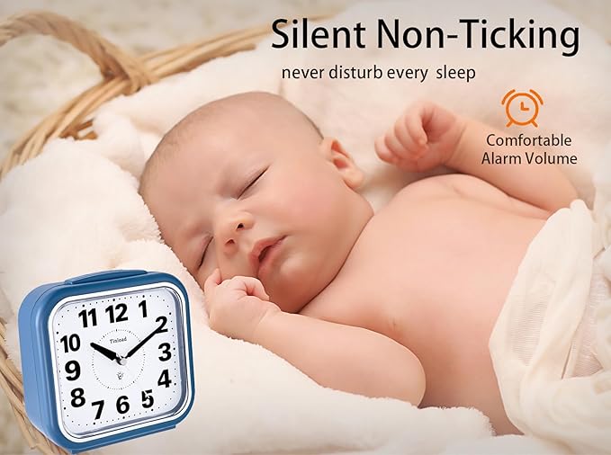 Tinload 5.5" Large No Ticking Analog Alarm Clock, Silent Readable - Image 3