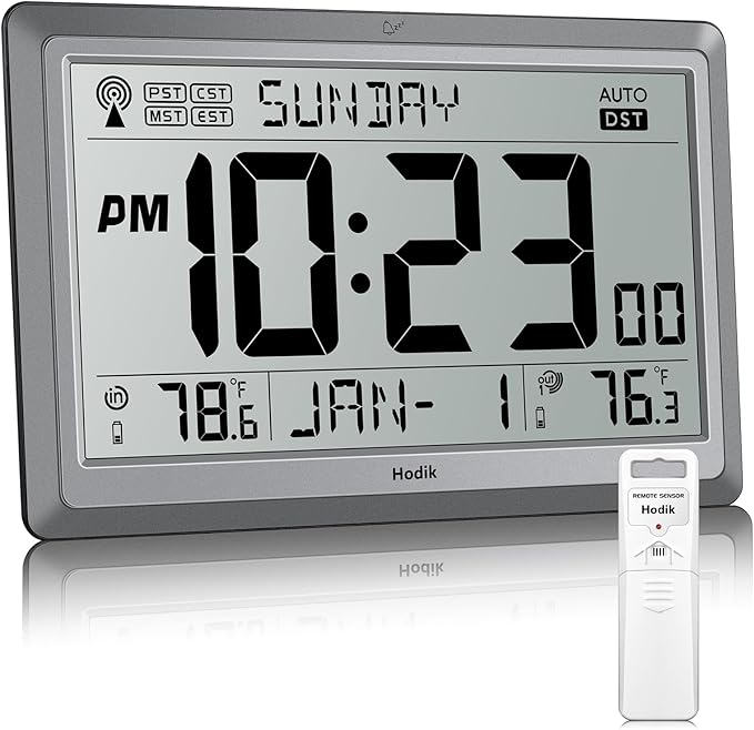 Wall Clock Atomic with Indoor Outdoor Temperature Battery Powered, Easy Reading - Image 7