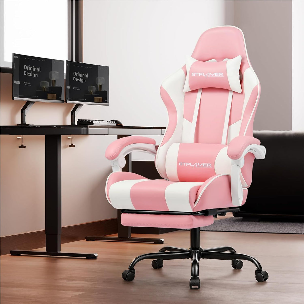 GTPLAYER Gaming Chair, Computer Chair with Footrest and Lumbar Support, Heigh...