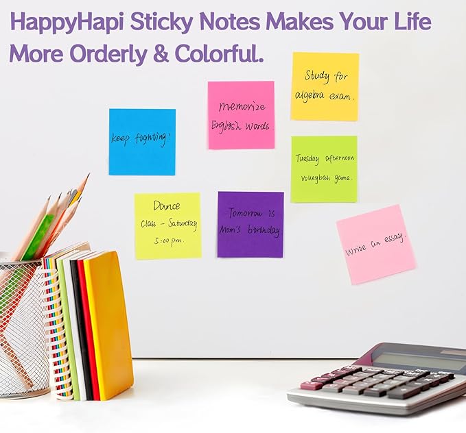 HappyHapi 36-Pads Sticky Notes 3X3 in, 80 Sheets/Pad, 8 Bright Color Self-Stick - Image 6