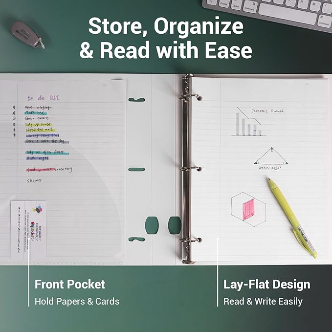 MUKAWA 1 Inch 3 Ring Binder, D-Ring Binder Holds 250 Sheets, PP Cover - Image 3