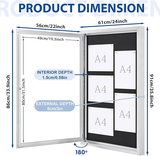 SWANCROWN Outdoor Bulletin Board Weatherproof 36x24in, Enclosed Bulletin Board - Image 2