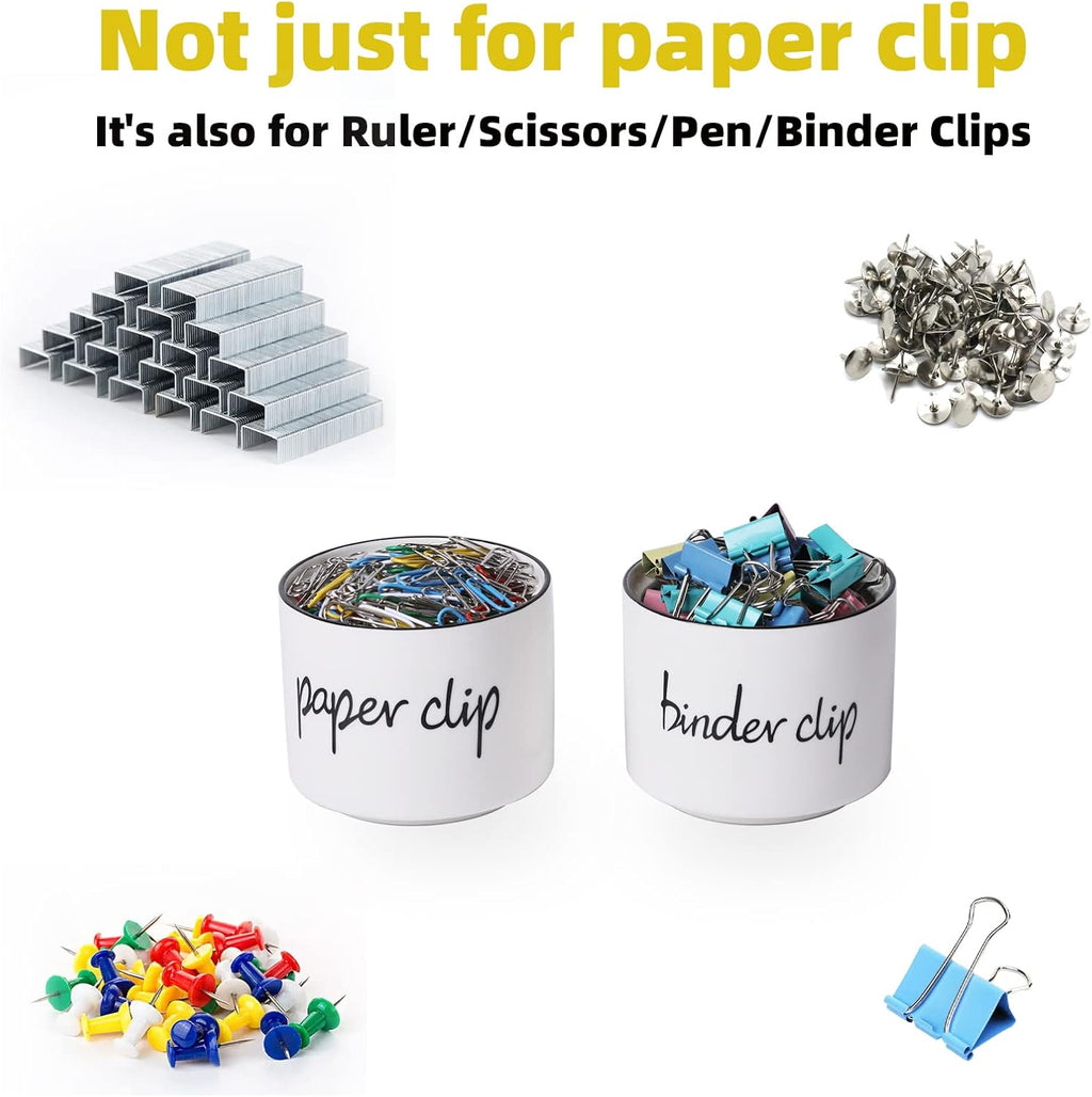 Ceramic Paper Clip Holder and Binder Clip Holder Set (White) | Ceramic, clips & binders, desk organizer, compact, sturdy, easy-clean, sleek, non-slip, keeps tidy, versatile, space-saving