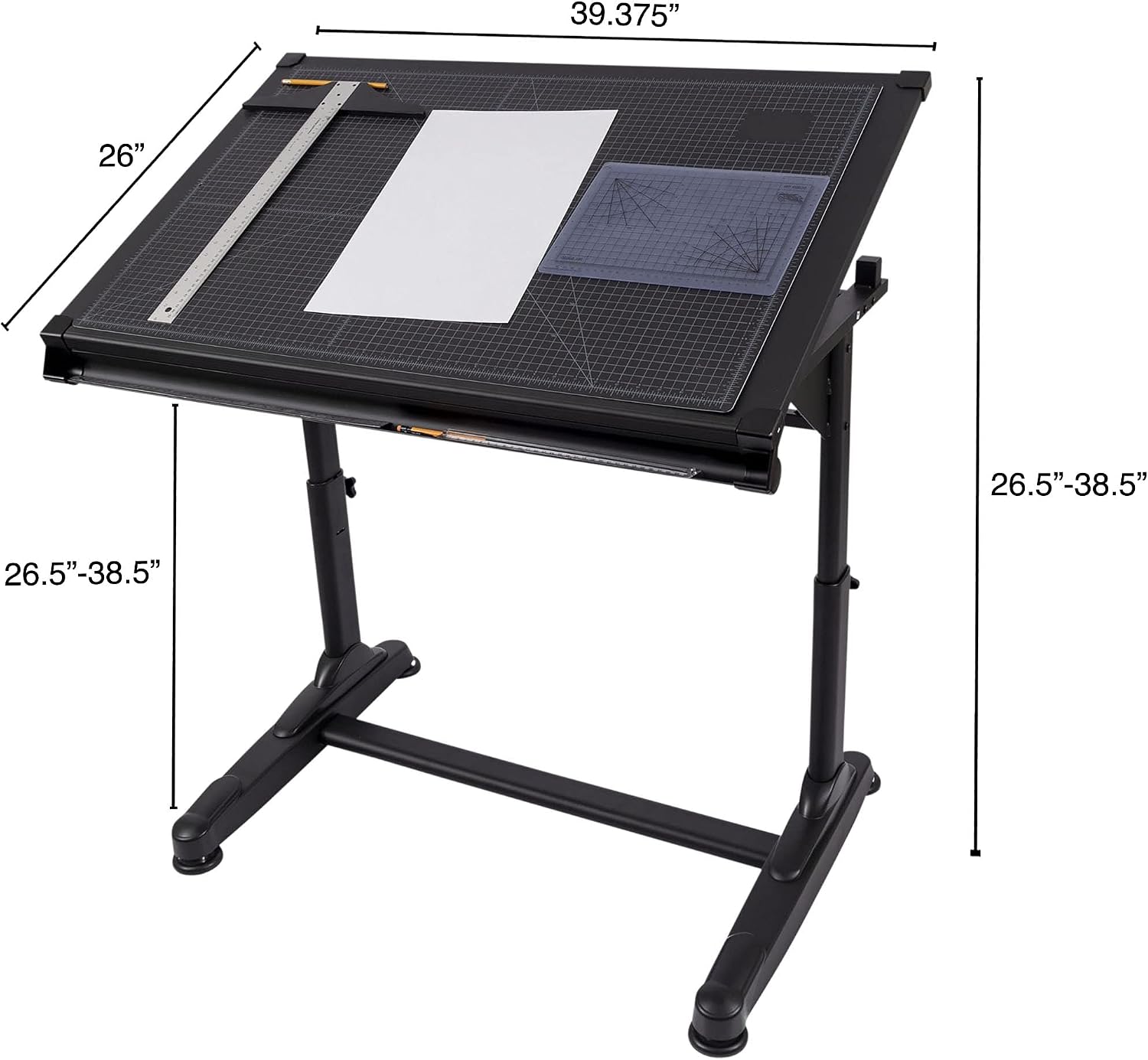 Stand Up Desk Store Adjustable Height and Angle Drafting Table Drawing Desk with Large Surface (Black Frame/Black Top, 40" W X 26" D)