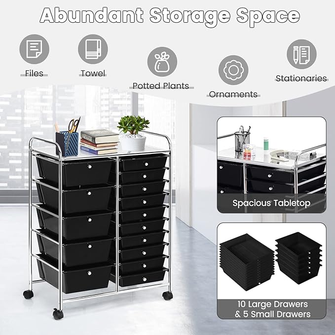 GLACER 15 Drawers Rolling Cart, Storage Cart - Image 7