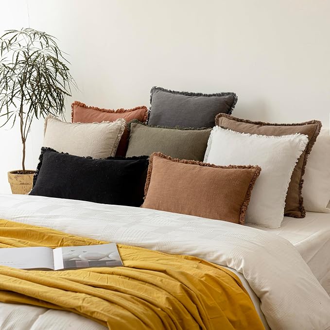 Foindtower Set of 2 Decorative Linen Fringe Throw Pillow Covers Cozy Boho - Image 7