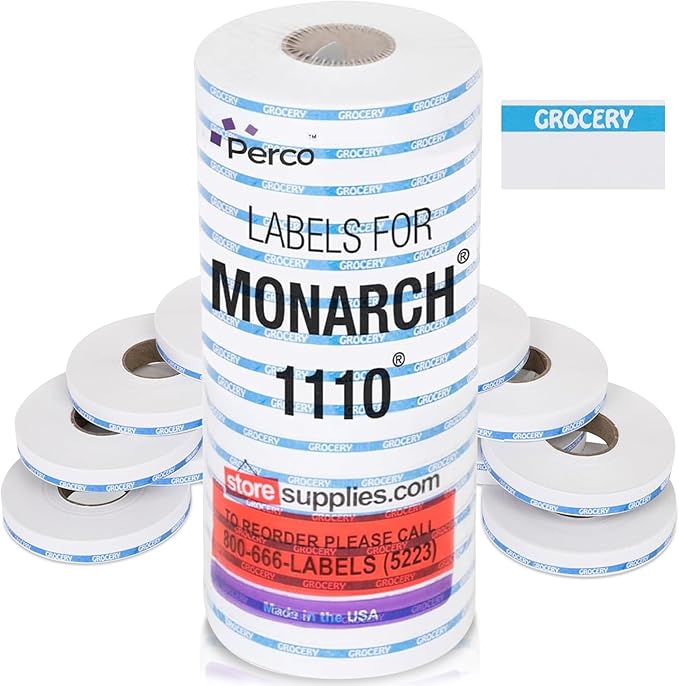 Perco Blue Reverse Print on White Grocery Labels to fit Monarch 1110 Price Gun by Perco