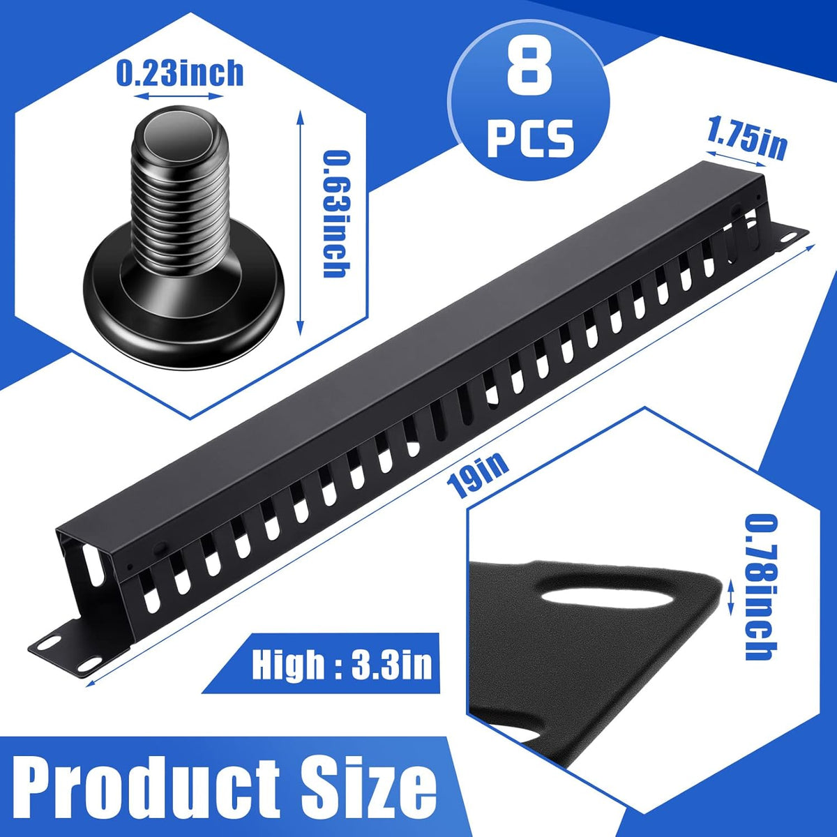 8 Pieces 19 Inch Cable Manager 1U 24 Slot Horizontal Server Rack Mount Cable ...