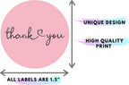 1.5 inches 500 Pink Thank You Stickers || Dispenser Box | Unique Desing Thank You Stickers Roll | Great for Thank You Cards, Wedding Favors, Birthday, Baby Shower, Mailing Bags.