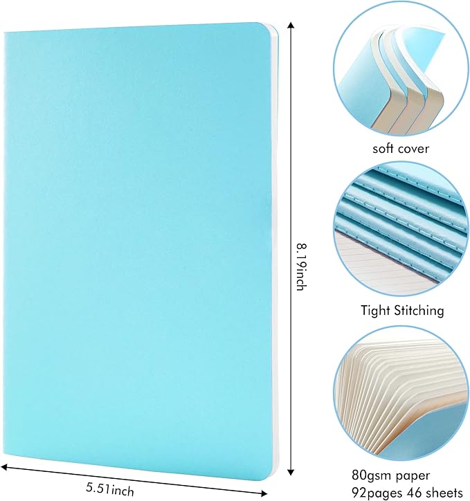 8 Pack Soft Cover Journal Bulk, Feela Notebooks College Ruled - Image 2