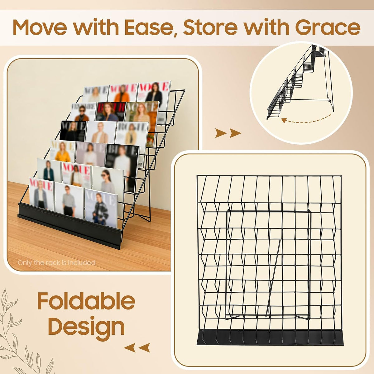 6 Tier Wire Book Display Rack Shelf, Black Book Signing Rack Tabletop Magazin...