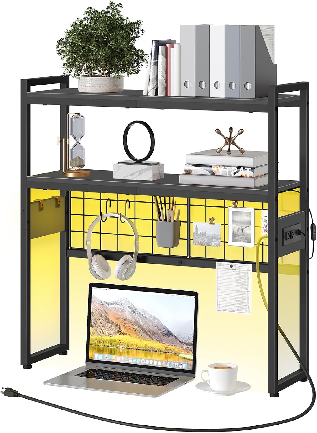 HOOBRO Desktop Bookcase, 2-Tier Office Desktop Organizer, 29.9" Wooden S...