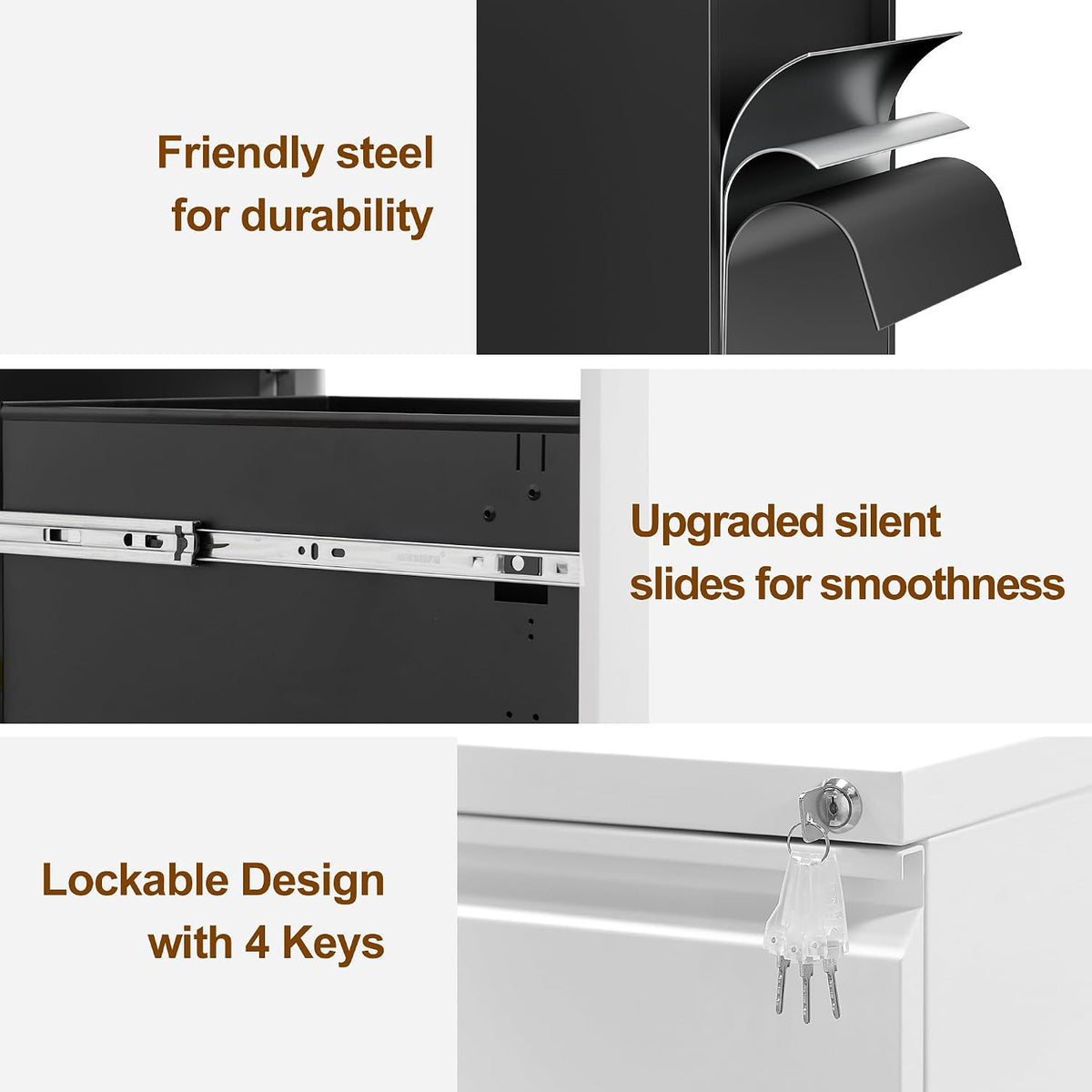 2 Drawer Metal Mobile File Cabinet with Lock and 4 Keys