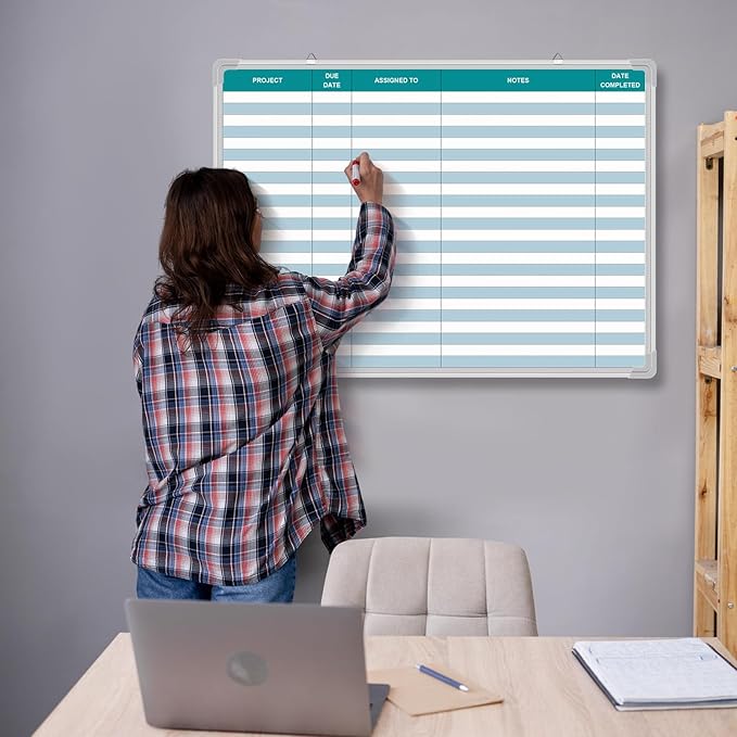 Lined Whiteboard Blank Grid Aluminum Frame Dry Erase Board Reusable Wall - Image 6