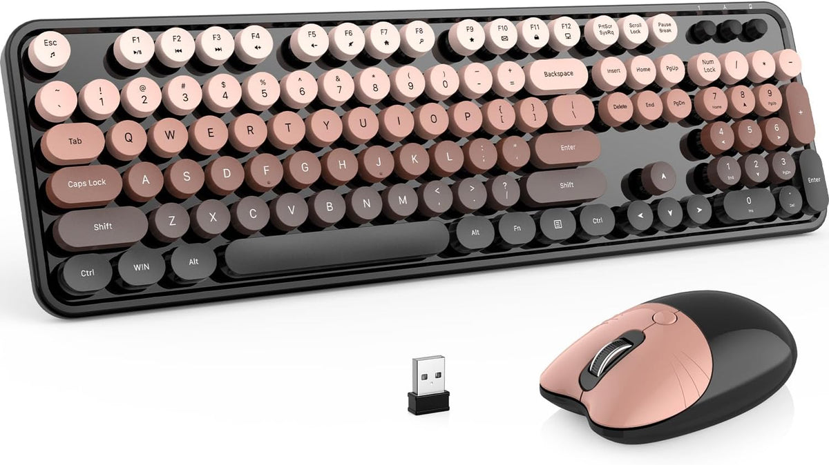 MOFII Wireless Keyboard and Mouse Combo, 2.4 GHz Full-Size Retro Round Keyboa...