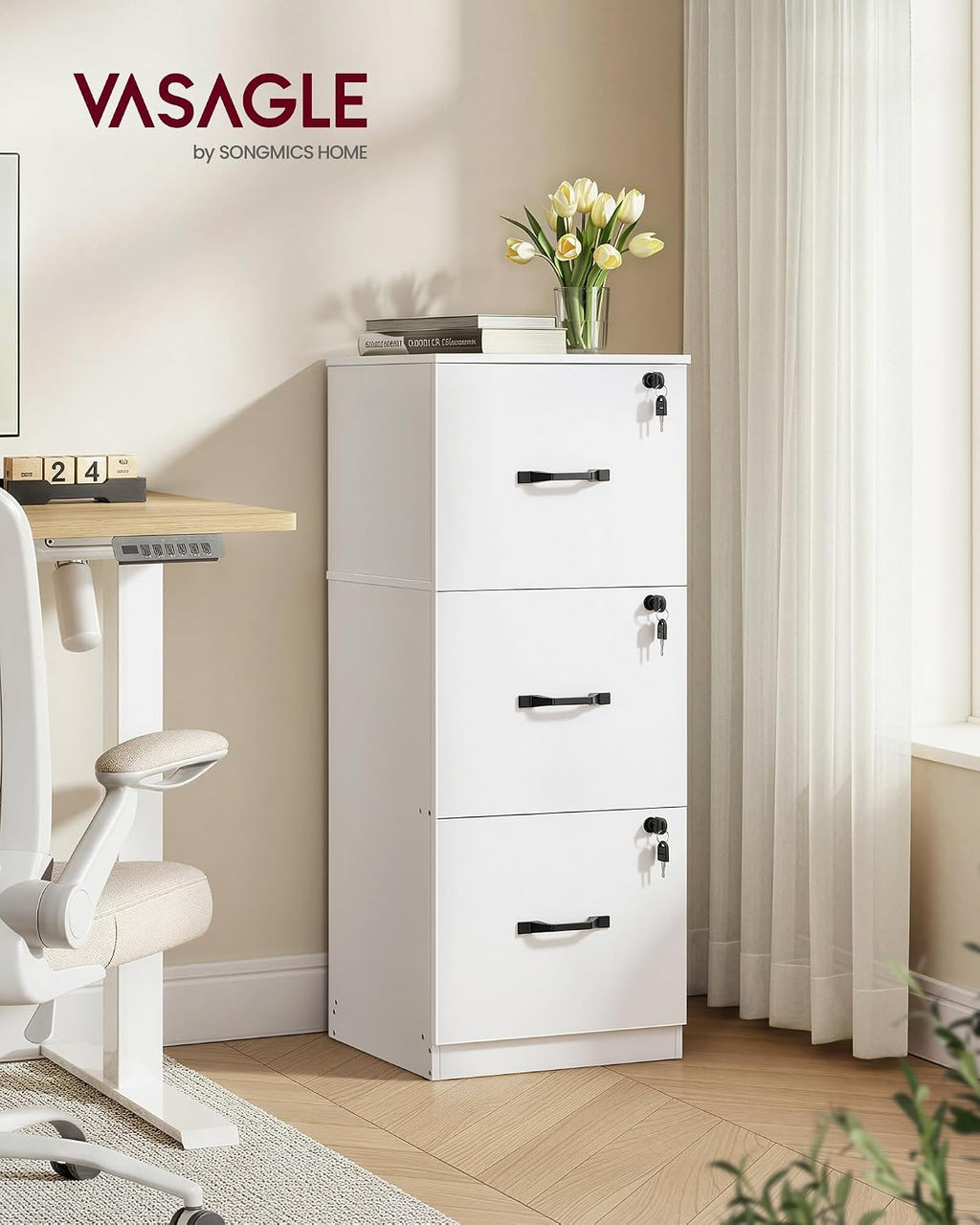 vasagle 3 drawer file cabinet with locks, for shown in use