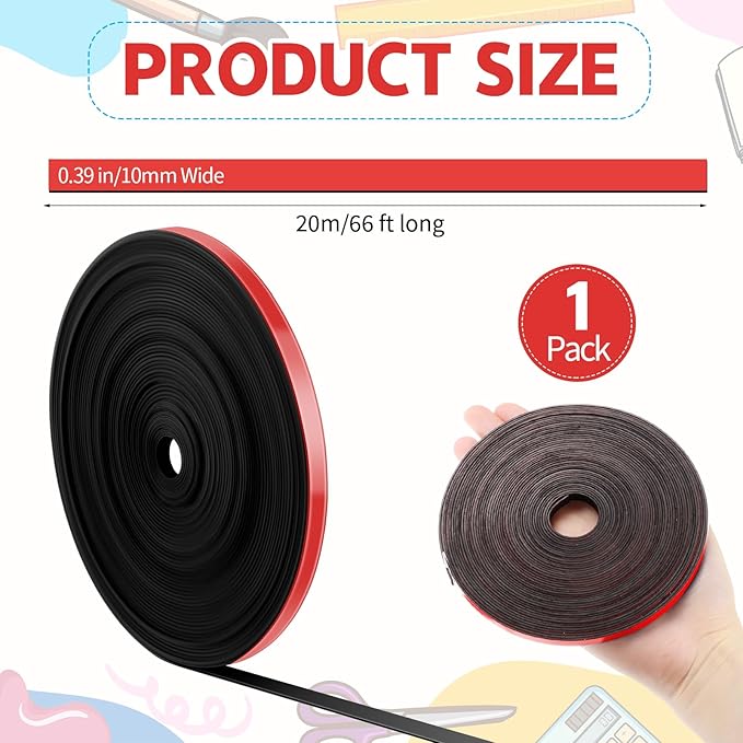 AmazingSpark Magnetic Tape Roll Thin Strips, 0.39 Inch x 66 Feet Magnetic Board - Image 2